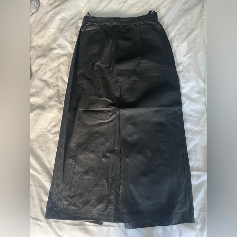 Vintage Long Black Leather Skirt Size 0
